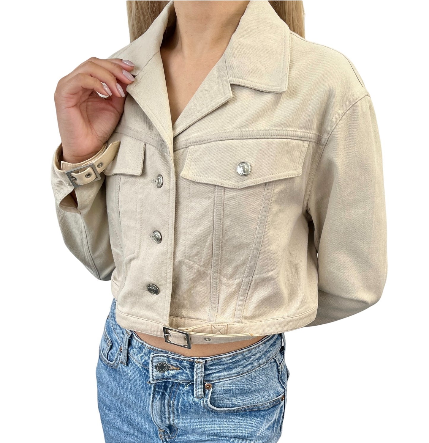 Christian Dior Vintage 2001 Croped Denim Jacket #38 Beige Long Sleeve Cotton