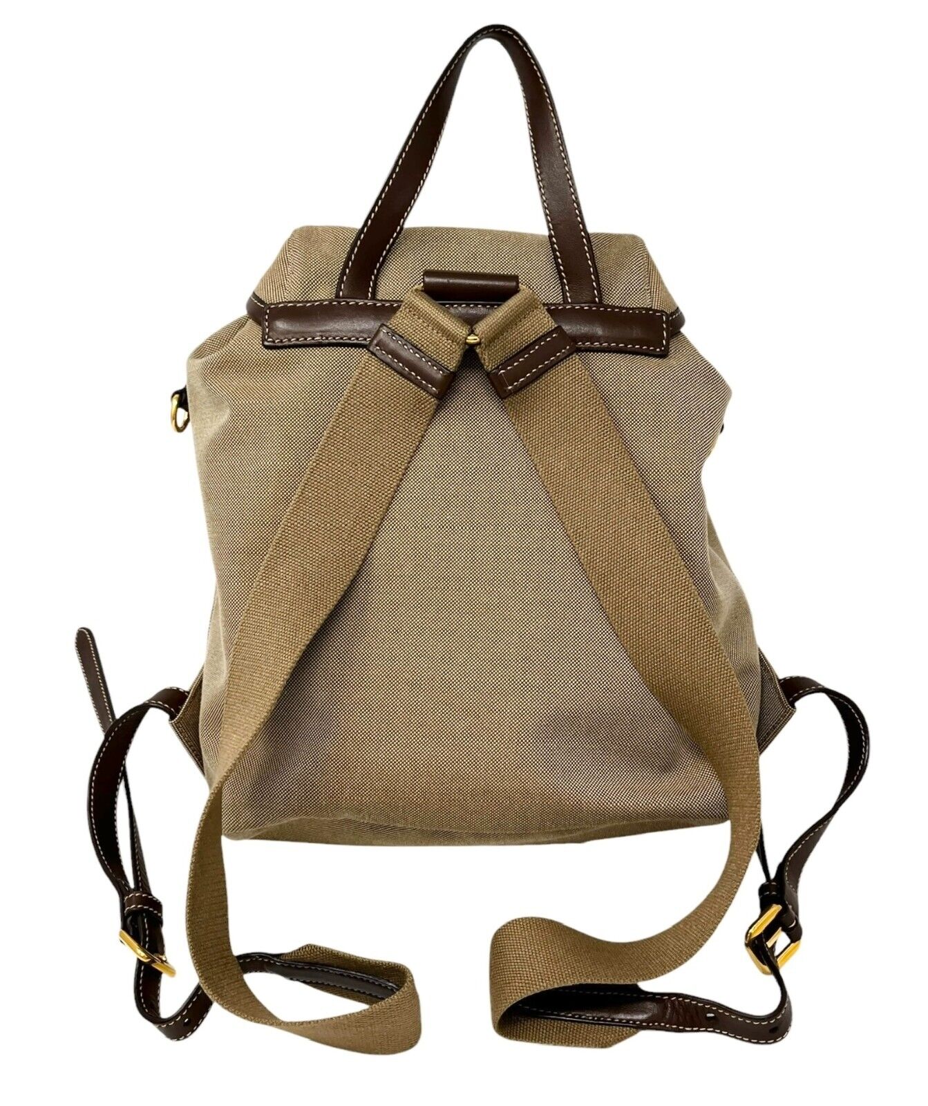 PRADA Vintage Logo Jacquard Backpack Brown Gold Canvas Leather Magnetic Zip