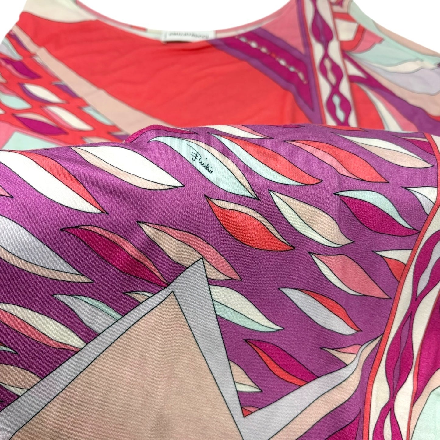 EMILIO PUCCI Vintage Multicolor Abstract Print Asymmetric Midi Dress #34 Pink