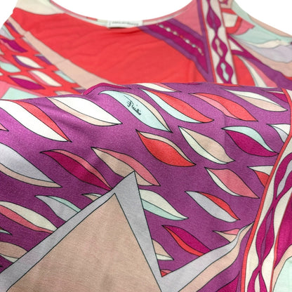 EMILIO PUCCI Vintage Multicolor Abstract Print Asymmetric Midi Dress #34 Pink