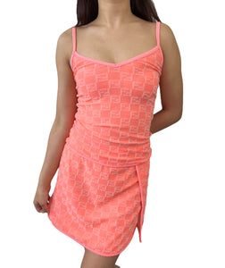 FENDI Vintage Zucchino Monogram Camisole Skirt Set Terrycloth Pink Nylon RankAB