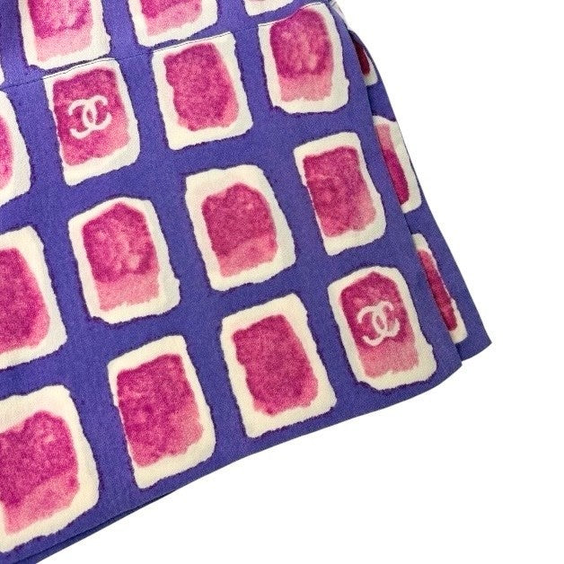 CHANEL Vintage 01P CC Mark Logo Shirt Zip Poket #36 Purple Pink Silk