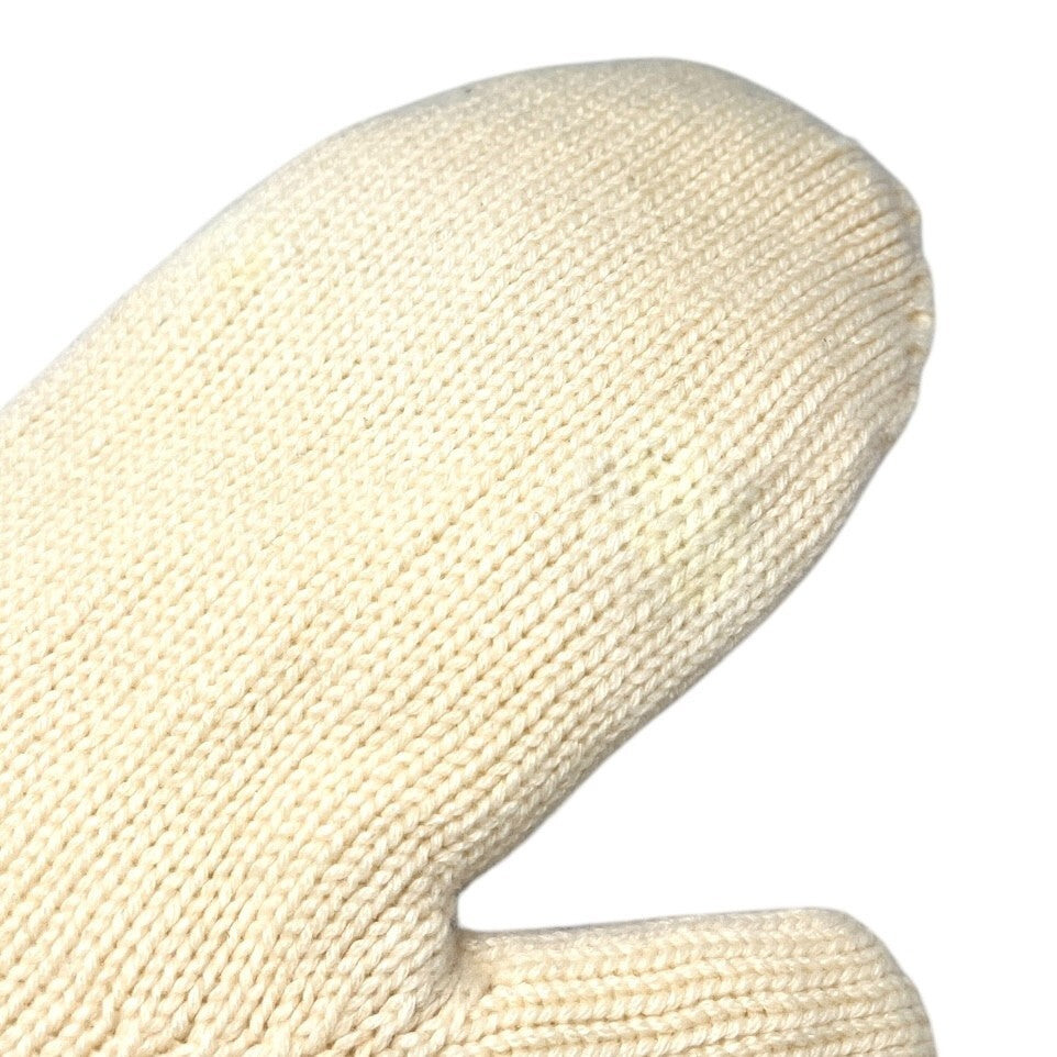 LOUIS VUITTON Vintage LV Logo Knit Gloves Mink Pompons Cream Cashmere