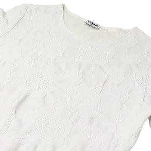 CHANEL Vintage CC Mark Logo Camellia Print T-shirt Short Sleeve Top White Nylon