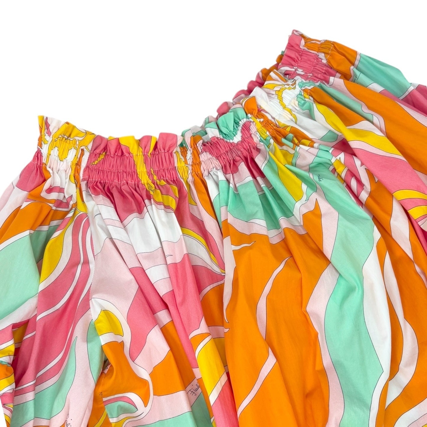 EMILIO PUCCI Vintage Multicolor Printed Scoop Neck Off-Shoulder Top #36 Cotton