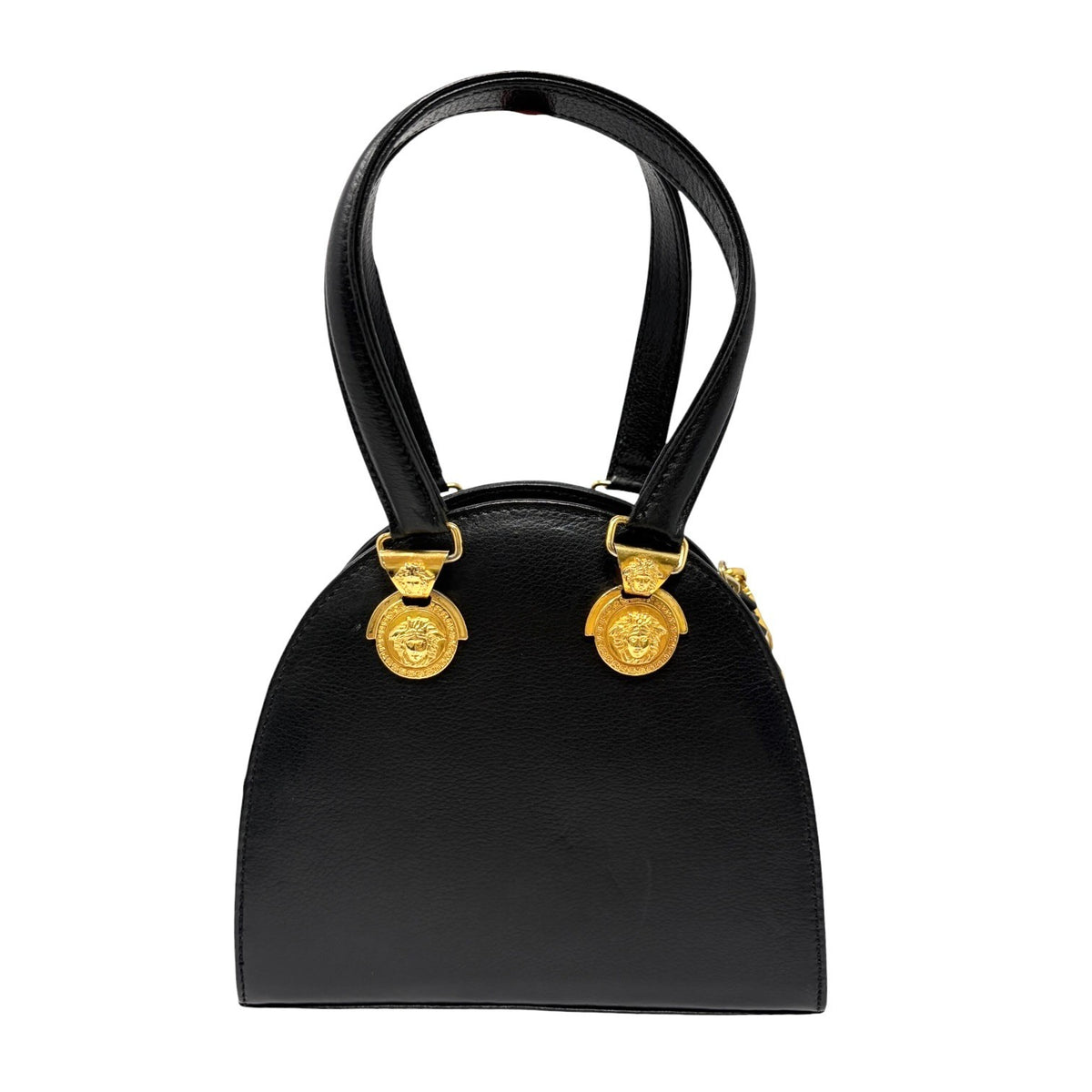 GIANNI VERSACE Vintage Medusa 2way Crossbody Mini Bag Black Gold Leather 902454