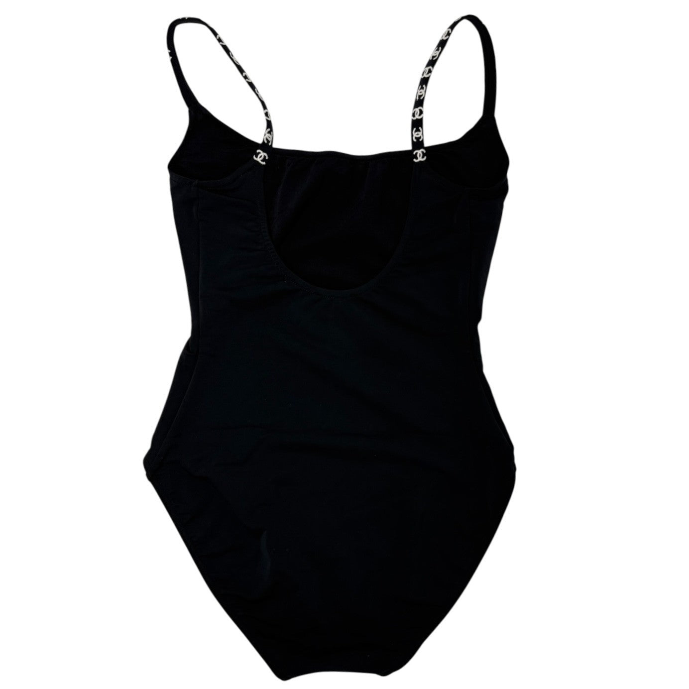 CHANEL Vintage 97P CC Mark Logo Swimwear Swimsuit #38 Black White Nylon