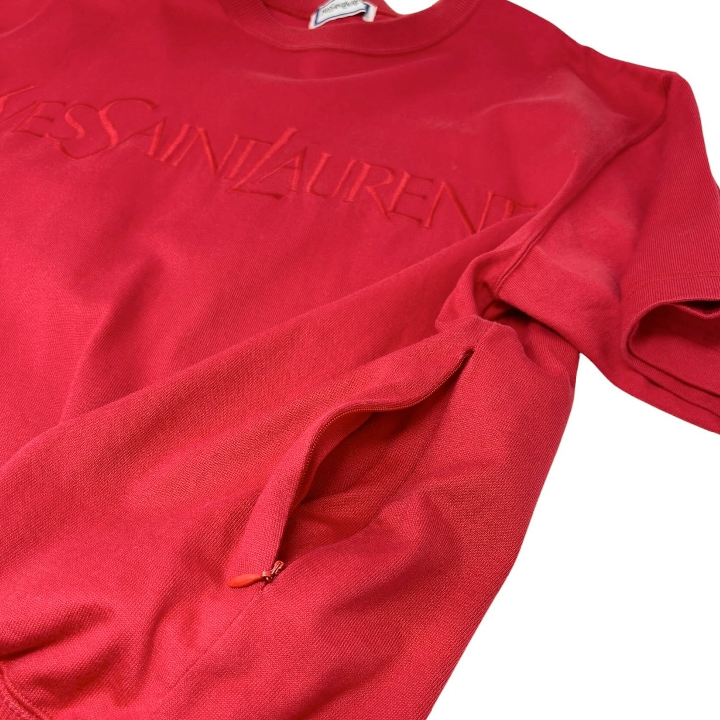 Yves Saint Laurent Vintage Logo Short Sleeve Sweatshirt Top Red 902215