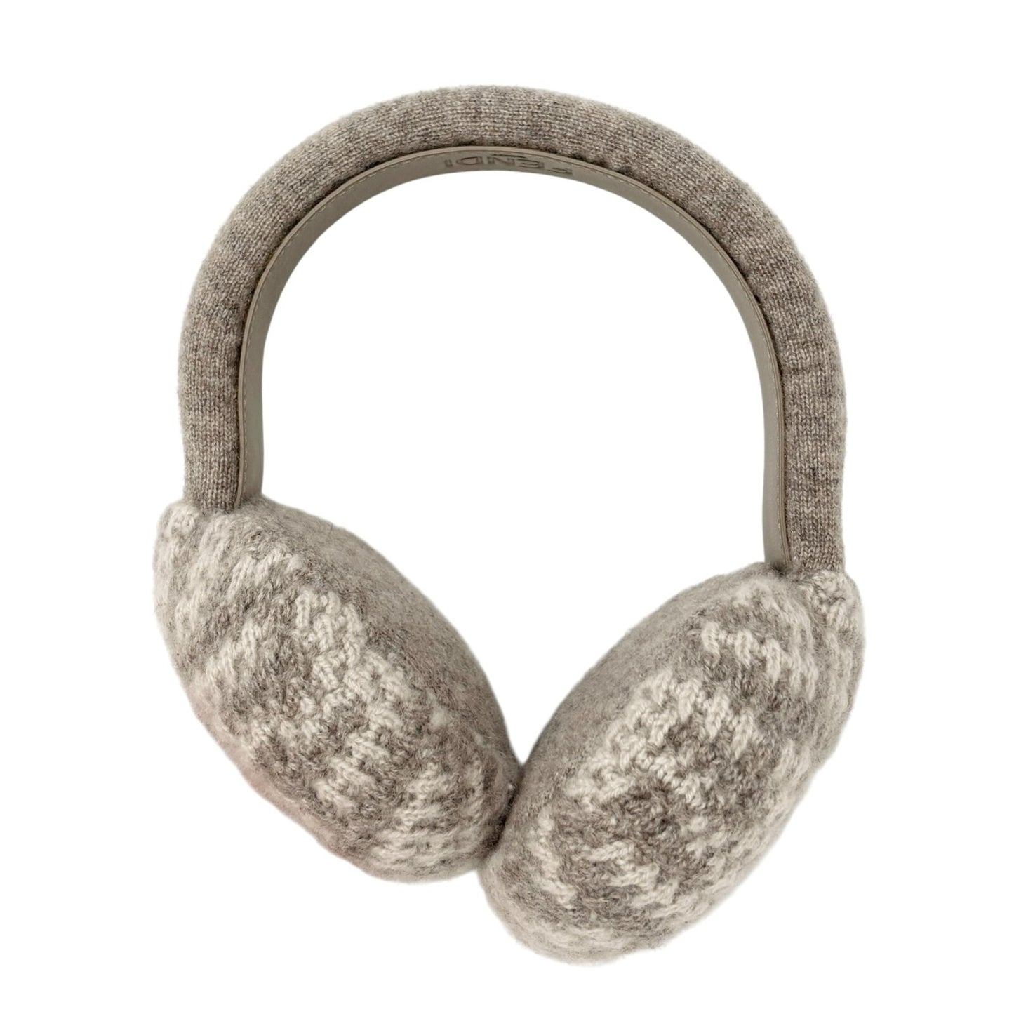 FENDI FF Zucca Monogram Logo Knit Earmuffs Hair Accessory Gray Greige Cashmere