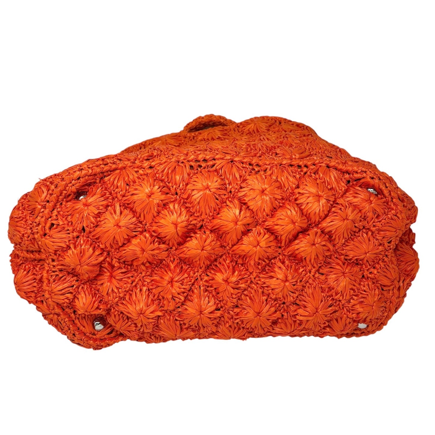 PRADA Vintage Triangle Logo Raffia Tote Bag Crossbody 2way Orange Snap Button