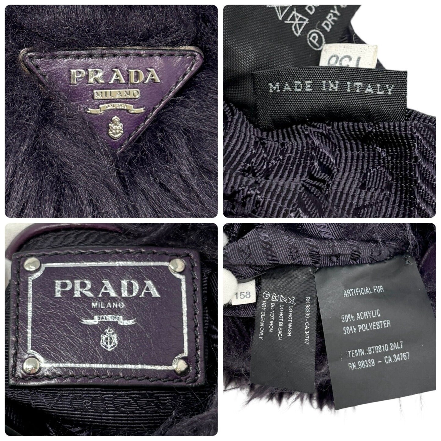 PRADA Vintage Logo Fur Chain Crossbody Bag Purple Silver Zip Leather Rank AB