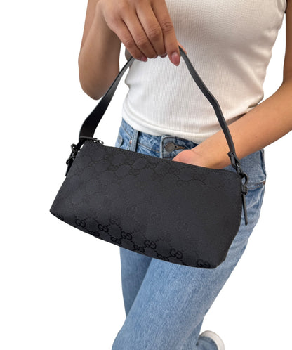 GUCCI Vintage GG Monogram Logo Canvas Mini Shoulder Bag Pochette Black 902035