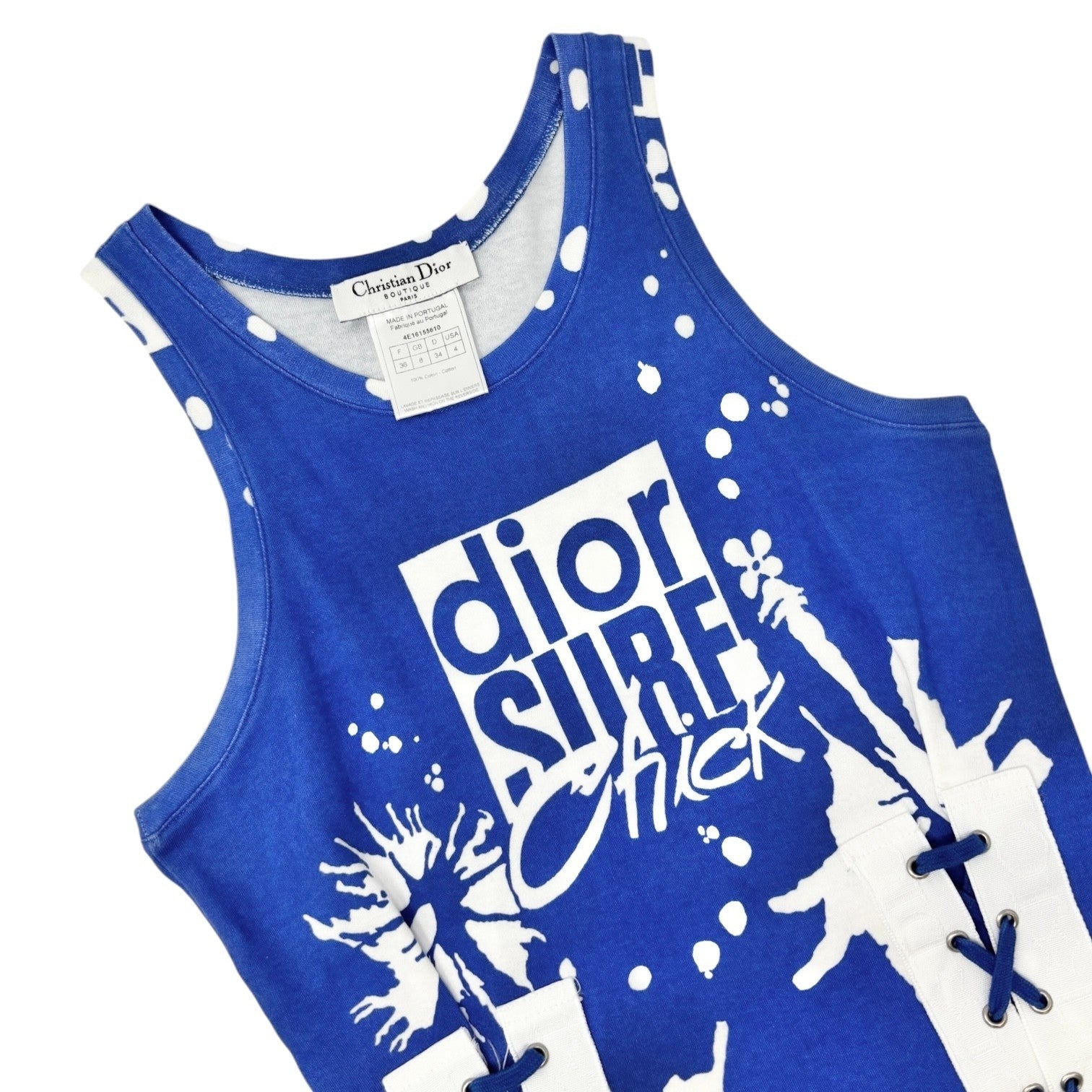 Christian Dior Vintage 2004 SURF Logo Tank Top #36 Blue White Sleeveless Cotton