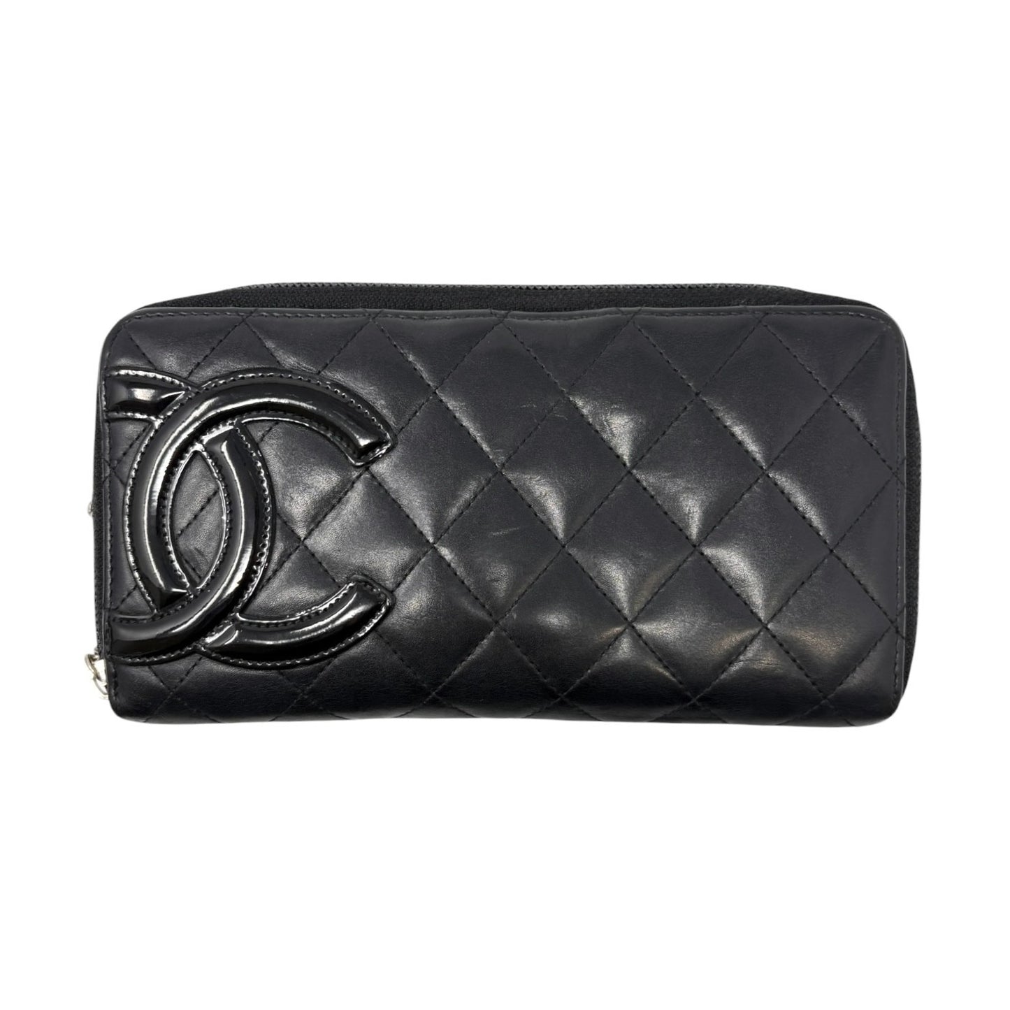 CHANEL Vintage Cambon Line CC Logo Quilted Wallet Black Pink Leather 901969