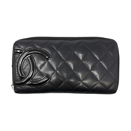 CHANEL Vintage Cambon Line CC Logo Quilted Wallet Black Pink Leather 901969