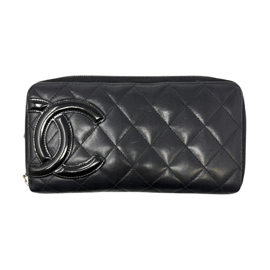 CHANEL Vintage Cambon Line CC Logo Quilted Wallet Black Pink Leather 901969
