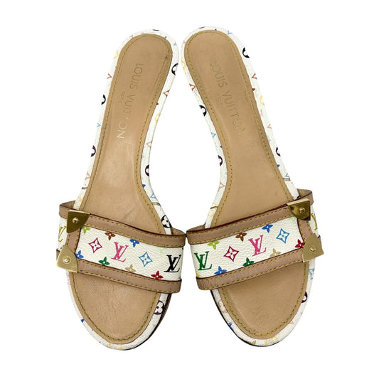 LOUIS VUITTON Vintage Monogram Multicolor Sandals Heels #38.5 White 902237