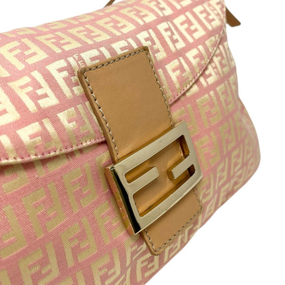 FENDI Vintage Zucchino Pochette Shoulder Bag Pink Yellow Canvas Leather 106545