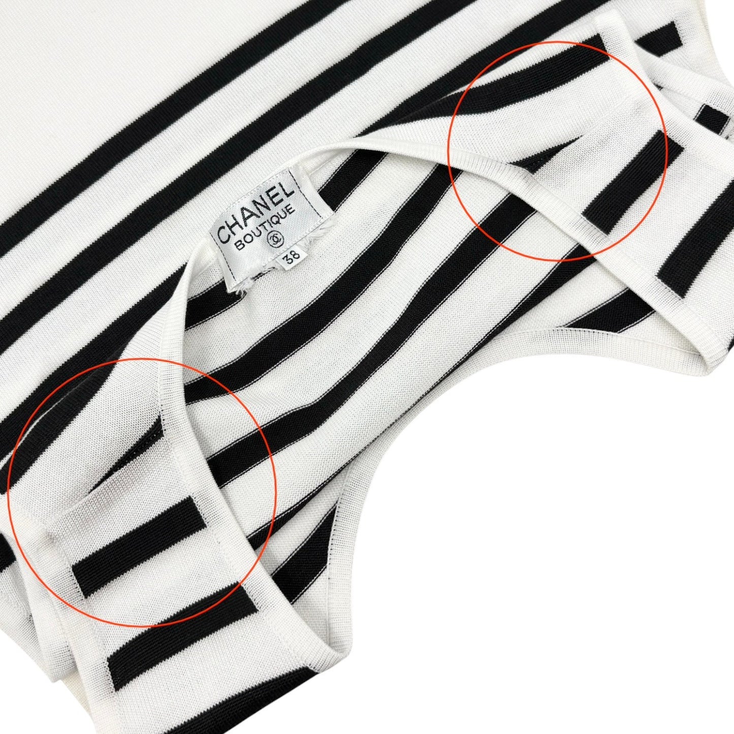 CHANEL Vintage CC Logo Striped Knit Tank Top #38 Black White Cotton 902421