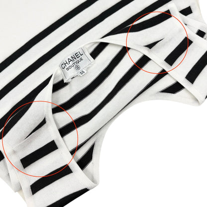 CHANEL Vintage CC Logo Striped Knit Tank Top #38 Black White Cotton 902421