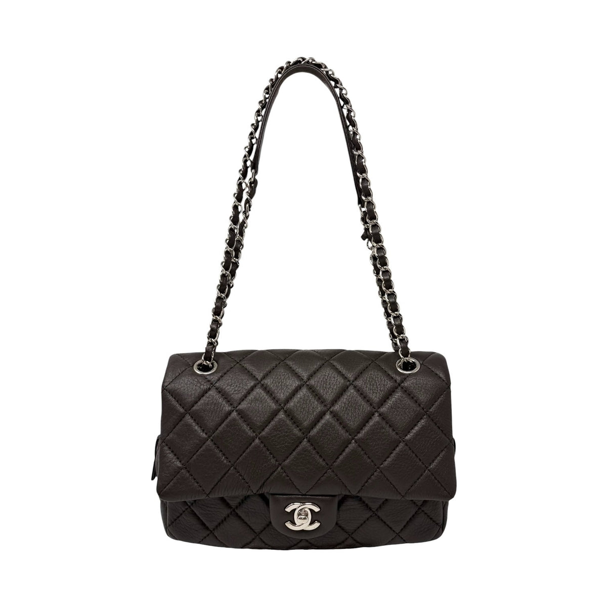 CHANEL Vintage CC Logo Quilted Chain 2way Bag Dark Brown Leather 902478