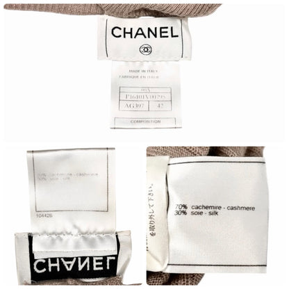 CHANEL Vintage 00A CC Logo Rib Knit Sweater Top #42 Beige Cashmere Silk 902082