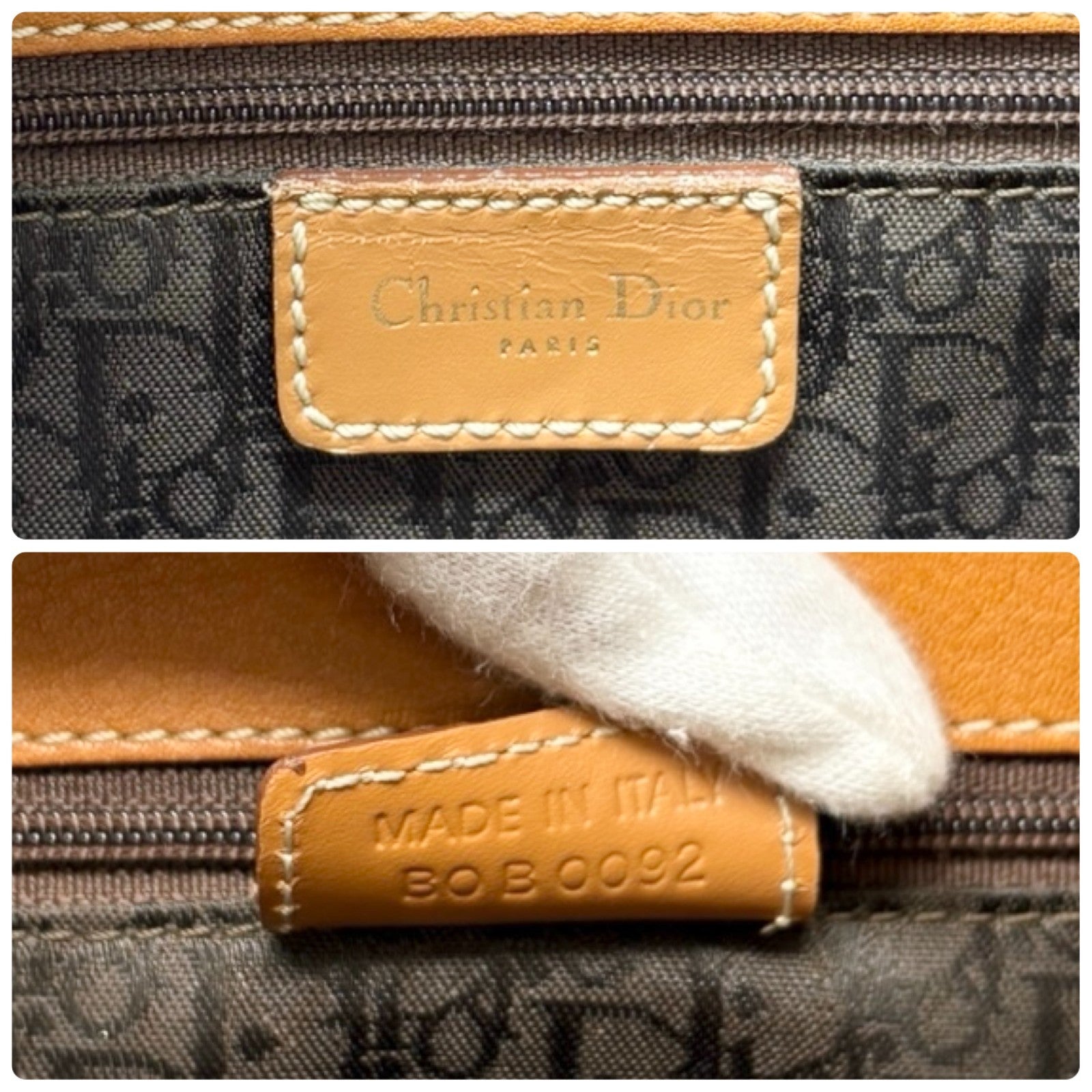 Christian Dior Vintage 2002 Logo Saddle Shoulder Tote Bag Camel Gold Leather