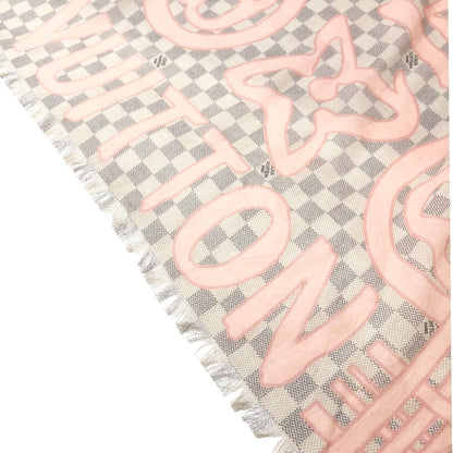 LOUIS VUITTON Vintage Damier Azur Tahitienne Logo Scarf Wrap Pink Gray Cotton