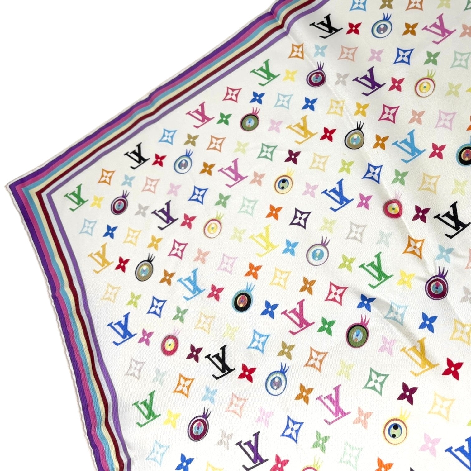 LOUIS VUITTON Vintage Eye Love Monogram Multicolor Logo Scarf Wrap Shawl