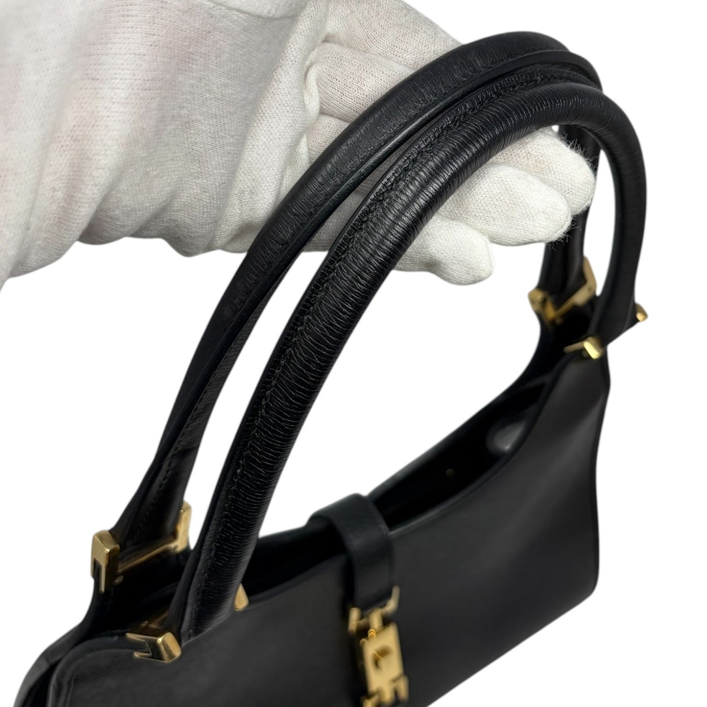 GUCCI Vintage Jackie Logo Shoulder Hobo Bag Handbag Black Gold Leather 902098