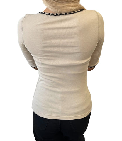 LOUIS VUITTON Vintage Beads Knit Long Sleeve Top T-shirt #XS Beige 901990