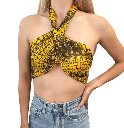 LOUIS VUITTON Vintage LV Logo Monogram Scarf Wrap Shawl Accessory Yellow Dot
