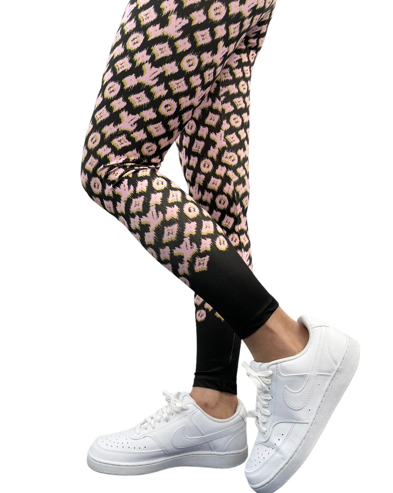 LOUIS VUITTON Vintage LV Monogram Logo Leggings Pants #36 Pink Black Nylon