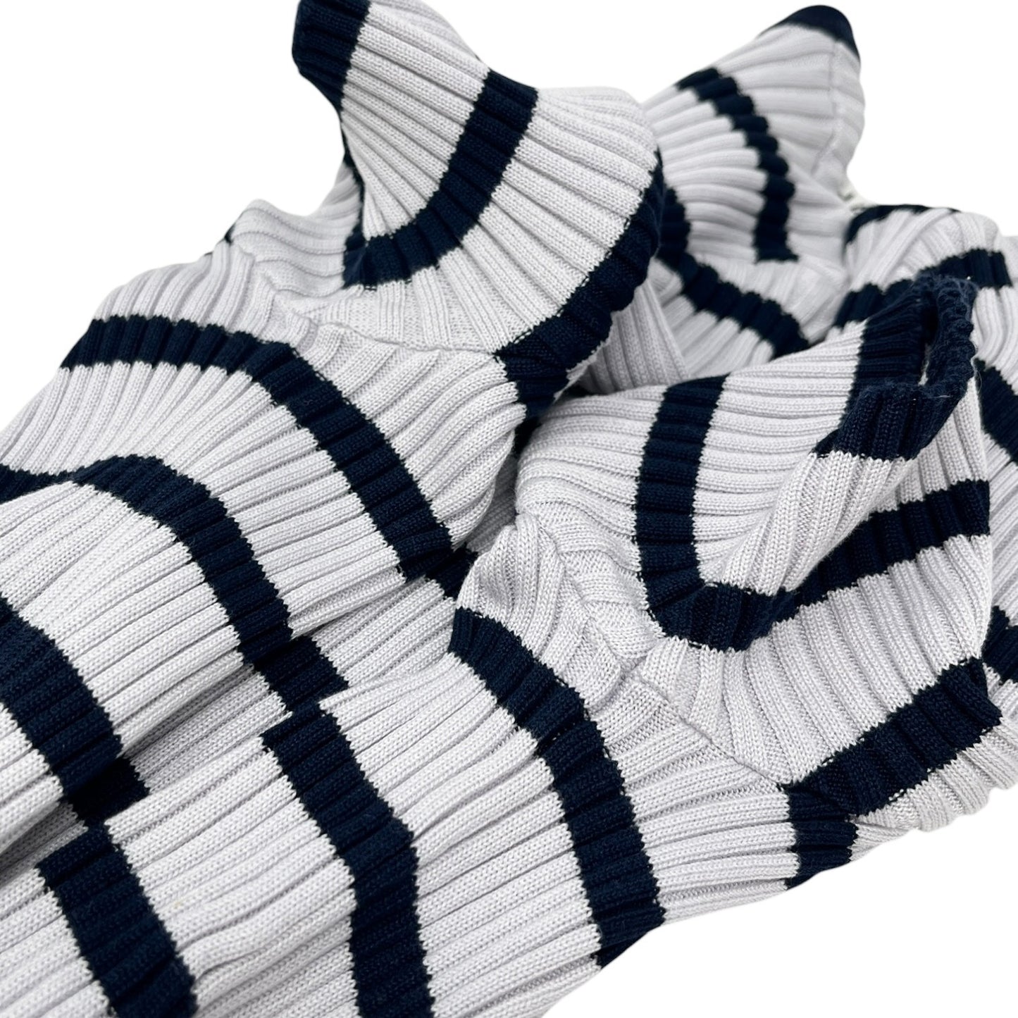 CHANEL Vintage 98P CC Logo Stripe Rib Knit T-shirt Top #40 Blue Cotton 902587