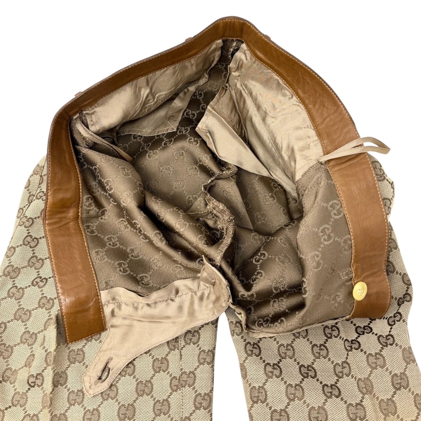 GUCCI Vintage GG Logo Jacquard Canvas Belted Tapered Cropped Pants #38 Beige