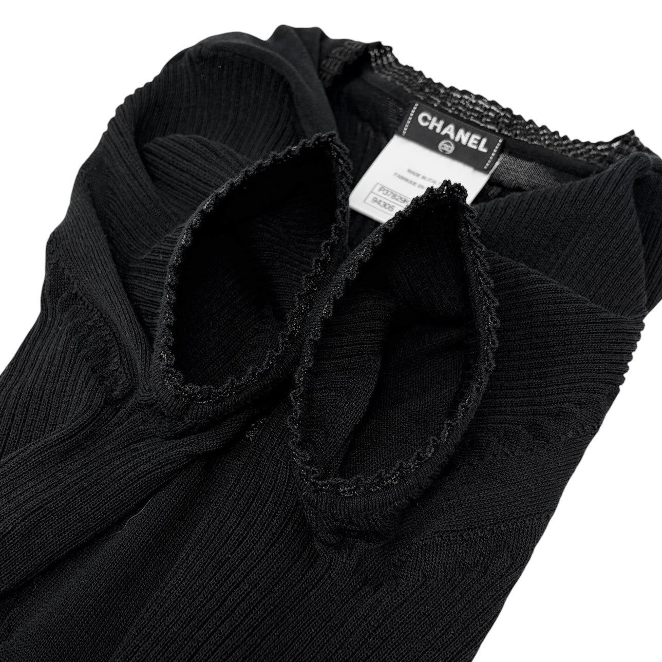 CHANEL Vintage P37829 CC Button Rib Knit Dress One-piece Black #38 Sheer 902018