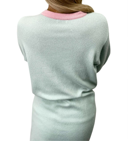 CHANEL Vintage CC Logo Cashmere Knit Long Cardigan Top Blue Pink 902470