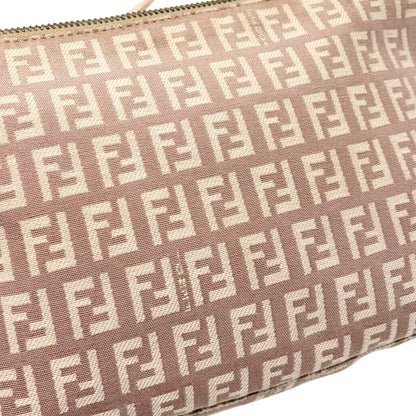 FENDI Vintage Logo Zucchino Monogram Shoulder Bag Pochette Beige Pink 902037