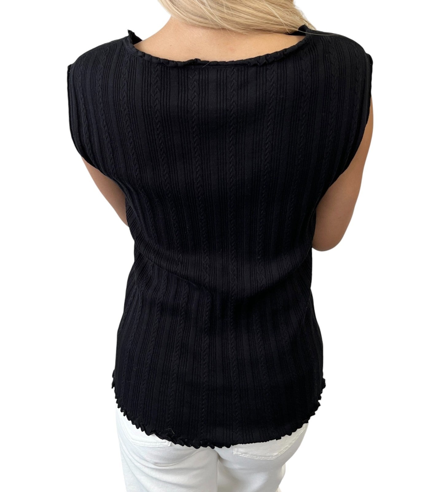 CHANEL P47979 CC Logo Rib Knit Tank Top #38 Black Sleeveless Cotton 901965