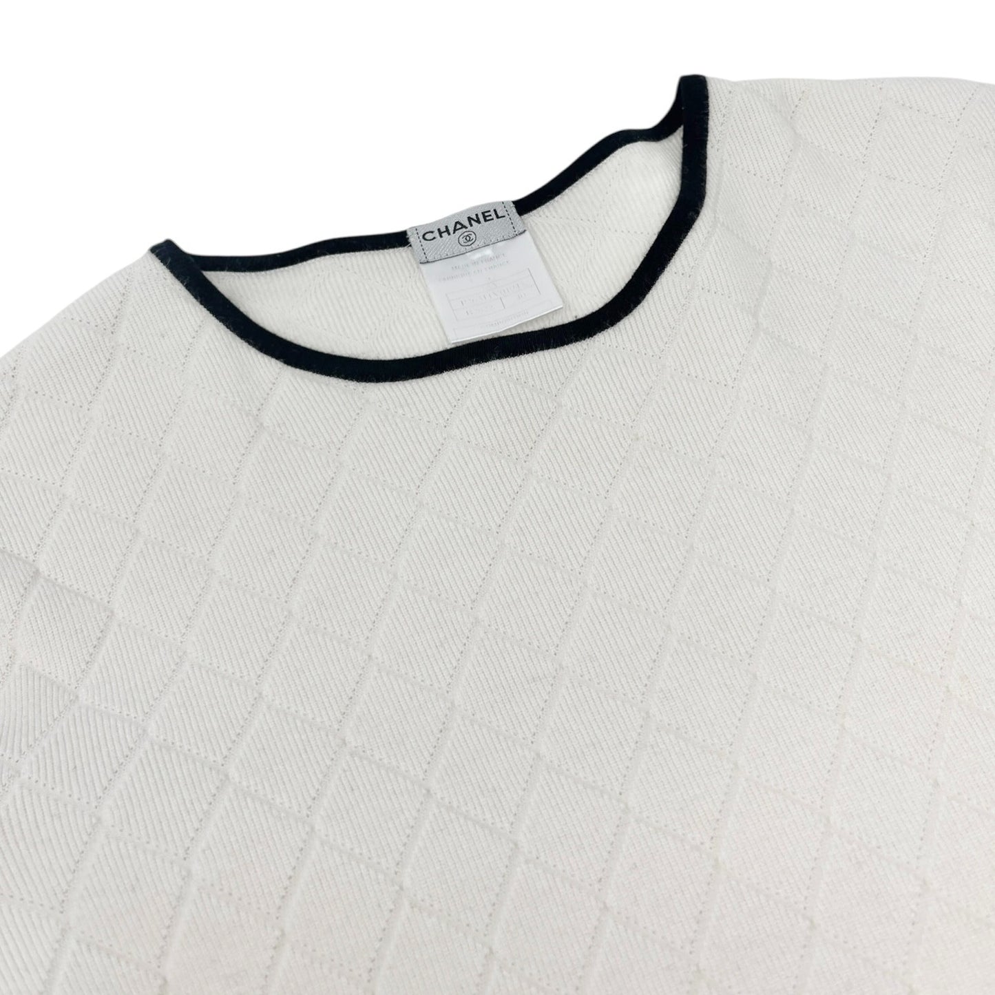 CHANEL Vintage 05A CC Logo Cambon Quilted Cashmere Knit Sweater Top #40 Cream