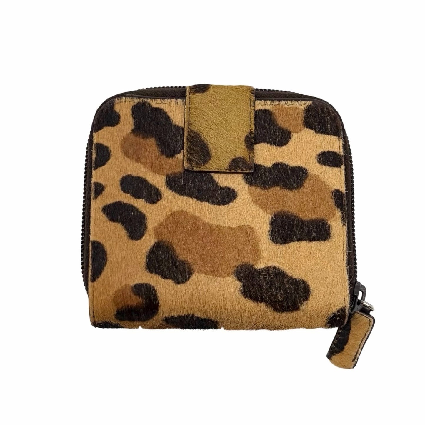 PRADA Vintage Logo Leopard Wallet Purse Pony Calf Hair Leather Brown 901838