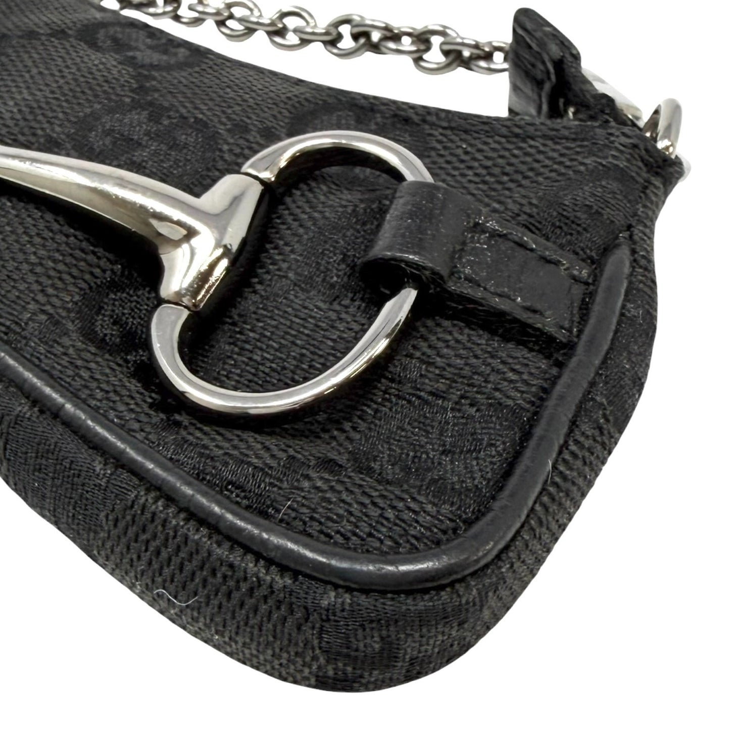 GUCCI Vintage GG Monogram Horsebit Micro Pouch Coin Purse Black Silver 902090