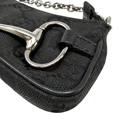 GUCCI Vintage GG Monogram Horsebit Micro Pouch Coin Purse Black Silver 902090