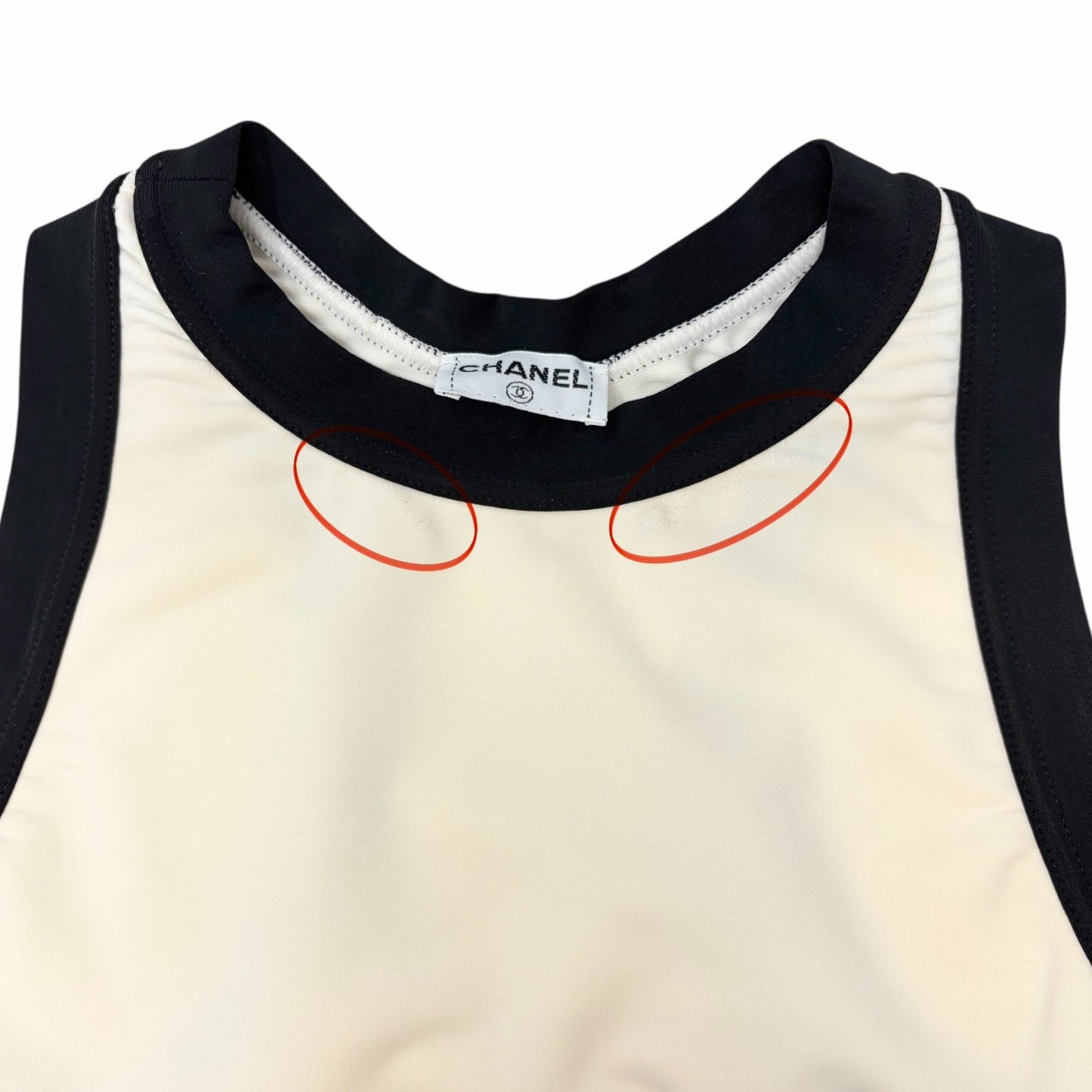 CHANEL Vintage CC Logo Spandex Cropped Tank Top #38 Cream Black Nylon