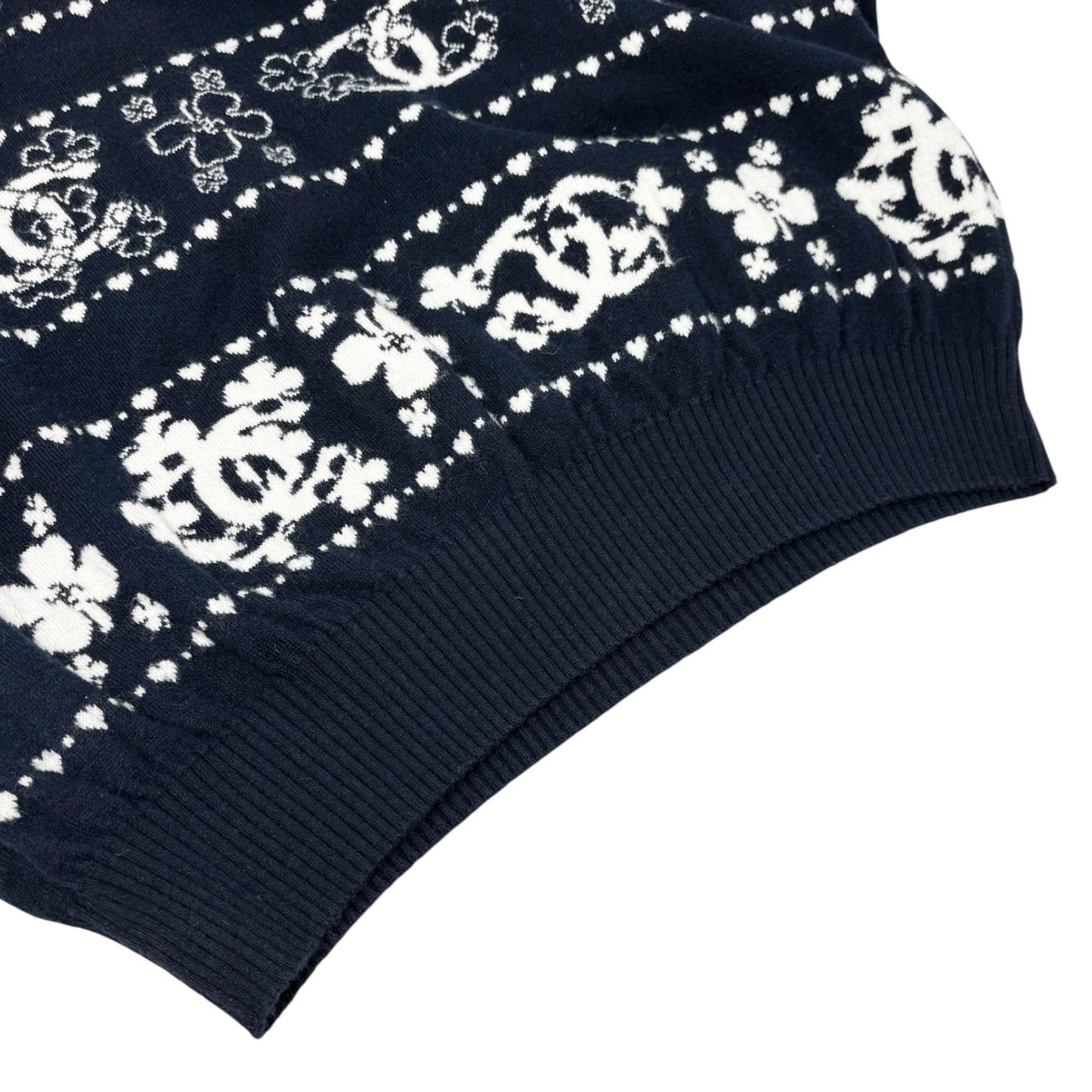 CHANEL Vintage P63037 CC Logo Cashmere Knit Sweater Top #46 Dark Blue Clover