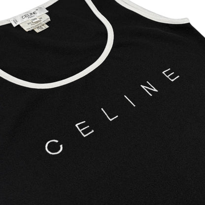 CELINE Vintage Logo Tank Top #38 Black White Polyester Sleeveless 902071