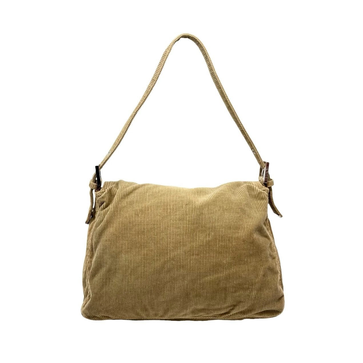FENDI Vintage FF Logo Corduroy Mamma Baguette Shoulder Bag Light Brown Silver