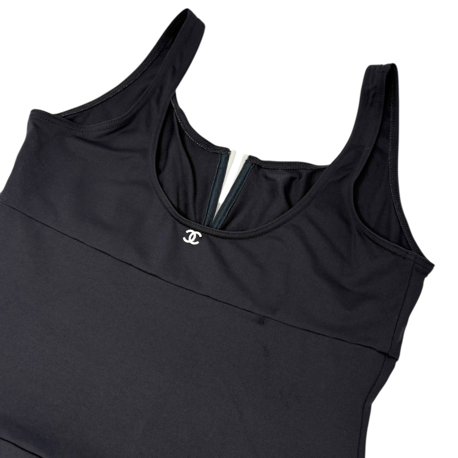 CHANEL Vintage 03C CC Swimwear Mini Dress One-Piece #42 Black White Nylon