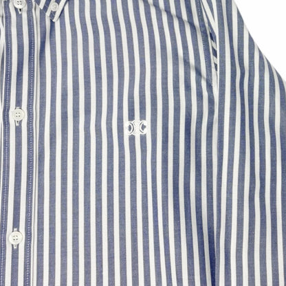 CELINE Triomphe Logo Stripe Button Up Shirt Long Sleeve #36 Blue White Cotton