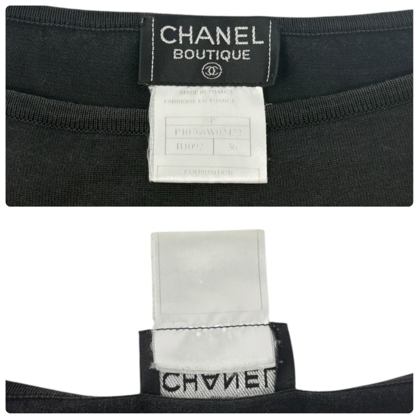 CHANEL Vintage 98P CC Logo Strip Knit Shirt Top #36 Long Sleeve Black 901887
